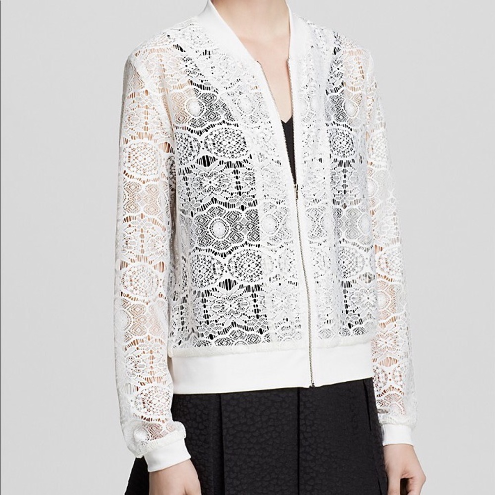 AQUA Bloomingdales lace bomber jacket